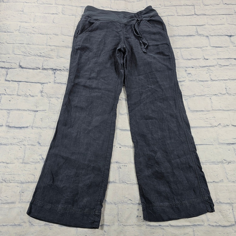 Athleta Napali Linen Wide Leg Pants Women S Gray Ribbed Waist Casual Travel Yoga